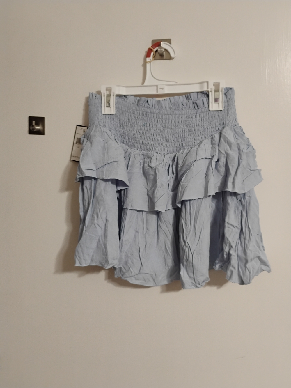 Katie J NYC Light Blue Ruffled Smocked Mini Skirt